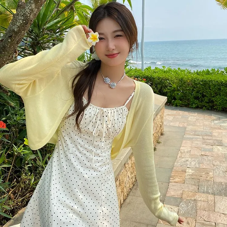 黄色防晒开衫薄款女夏天冰丝罩衫2025新款配吊带裙的外搭开衫薄款