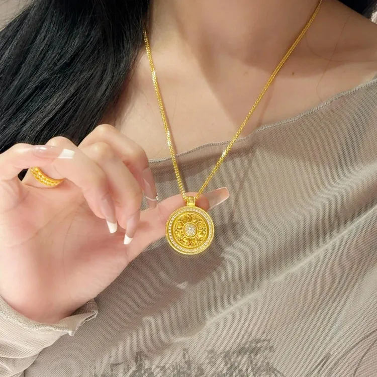 铜合金吊坠 圆盘转运珠项链金色八宝罗盘项坠时尚百搭吊坠饰品