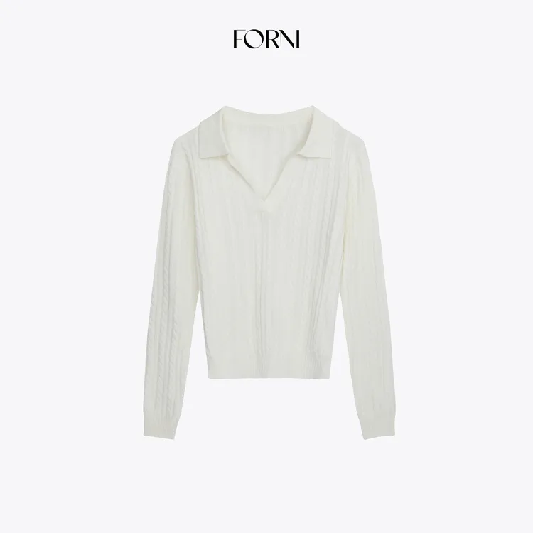 FORNI 高尔夫 财富老钱混纺羊毛绞花POLO领休闲针织上衣