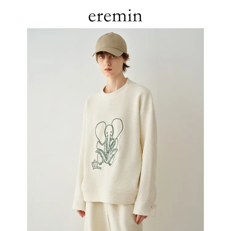 DE Mincollection大象卫衣/肌理空气感图案刺绣休闲套头卫衣40242