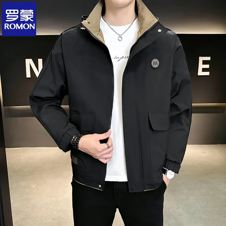 Romon/罗蒙外套男春秋季新款潮牌时尚帅气休闲工装立领韩版夹克潮