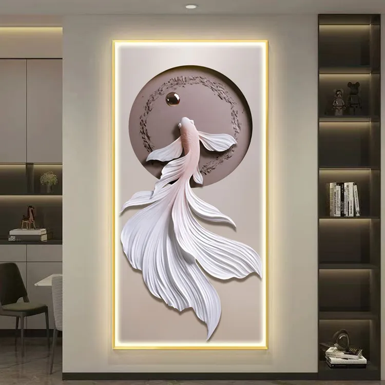 新款-轻奢吉祥锦鲤玄关客厅走廊壁画过道好运鱼高档装饰画挂画
