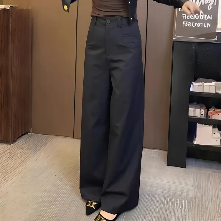 黑色垂感直筒裤女2025秋冬新款加厚通勤显瘦窄版韩式阔腿休闲裤子