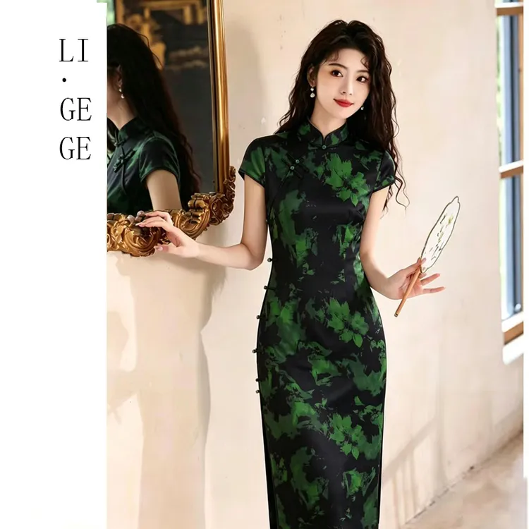 【李老板专属】i.GEGE【墨林花叙】时尚女复古中式旗袍STL24097