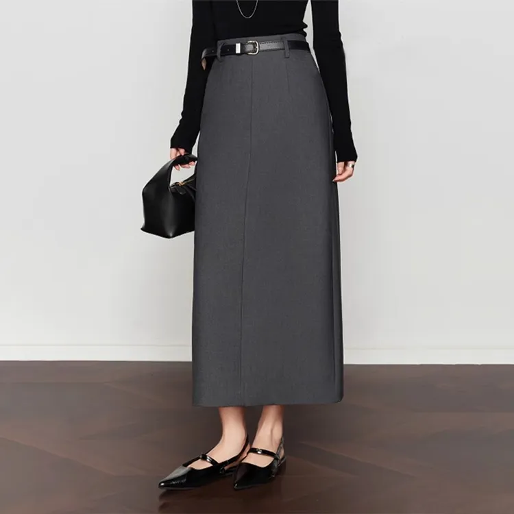 灰色直筒半身裙女秋季款梨形身材小个子高腰宽松显瘦百搭中长款裙