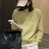 6010秋季新款慵懒风圆领女士毛衣外套短款纯色上衣针织开衫
