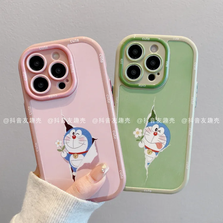 适用于苹果16新款手机壳华为vivo小米oppo奶油壳创意可爱潮花哆啦