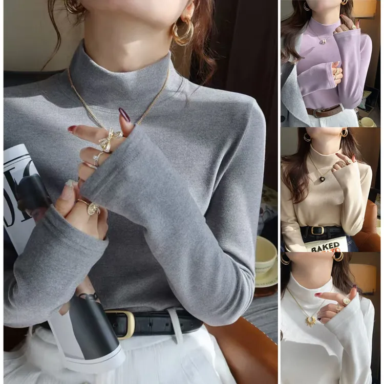 加绒加厚半高领打底衫女2025秋冬新款高级感阳离子抗起球上衣7152