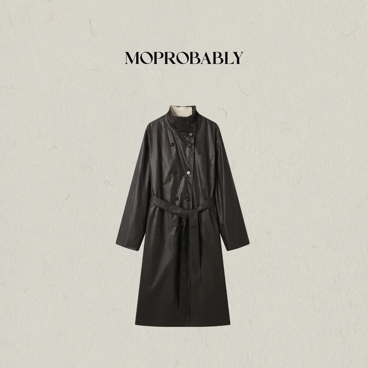 Moprobably李予诺「御影」"100%棉"时尚双排扣长款风衣外套B5356006