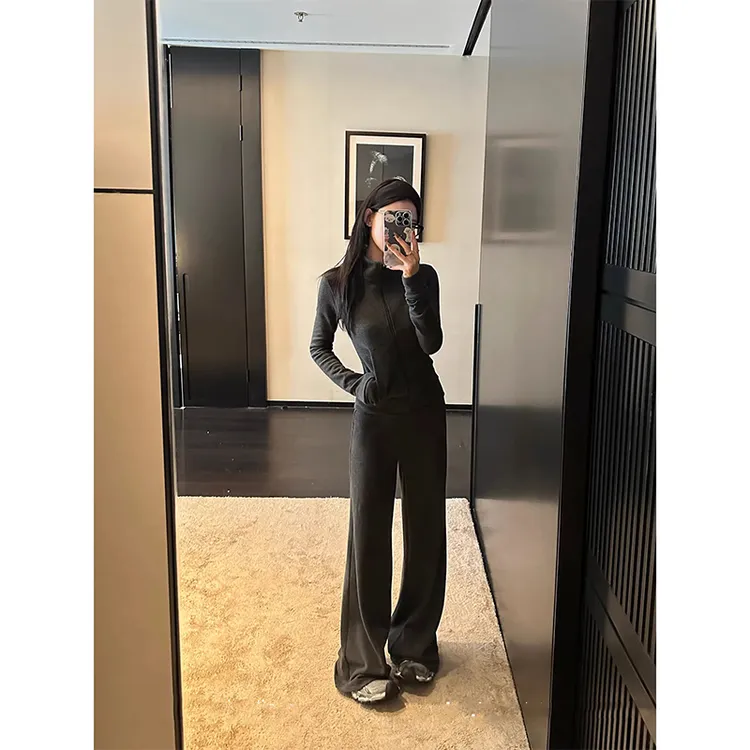 TWOMILLION休闲慵懒运动套装女秋季新款老钱风条纹立领卫衣一整套