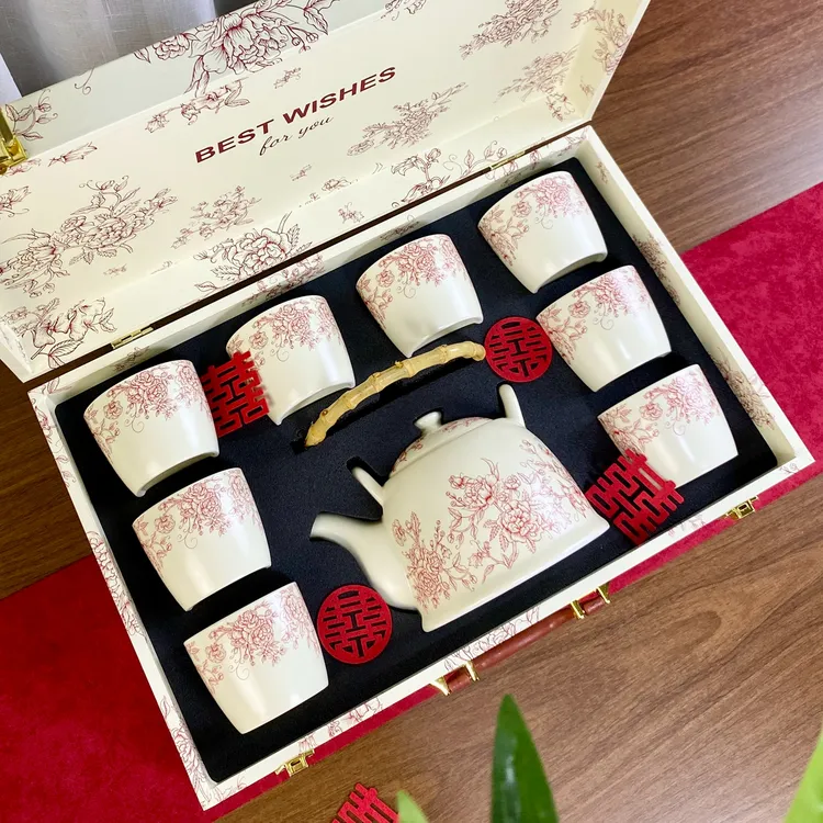 结婚订婚礼盒玫瑰大号提梁壶茶具套装新婚礼物送新人闺蜜新娘陪嫁