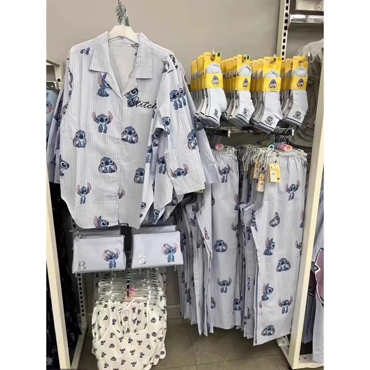 【黄依格专属】可爱史迪仔卡通印花长袖睡衣女春秋新款长裤家居服套装