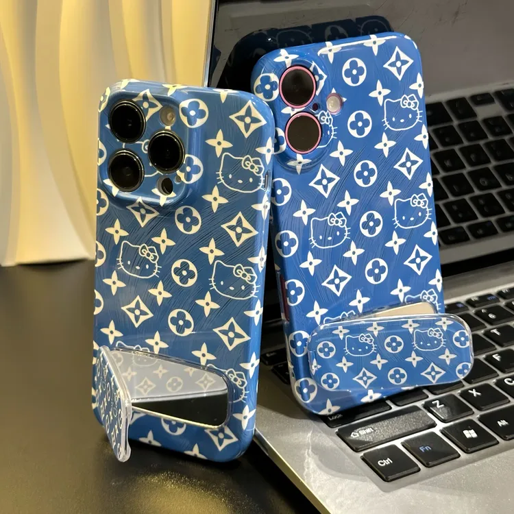 羽纱蓝印花kt猫支架适用苹果16/15pro手机壳华为p50oppo小米vivo