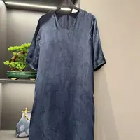 【霜感雾面】中式连衣裙复古传统改良夏季藏蓝宽松连衣裙腰带5936