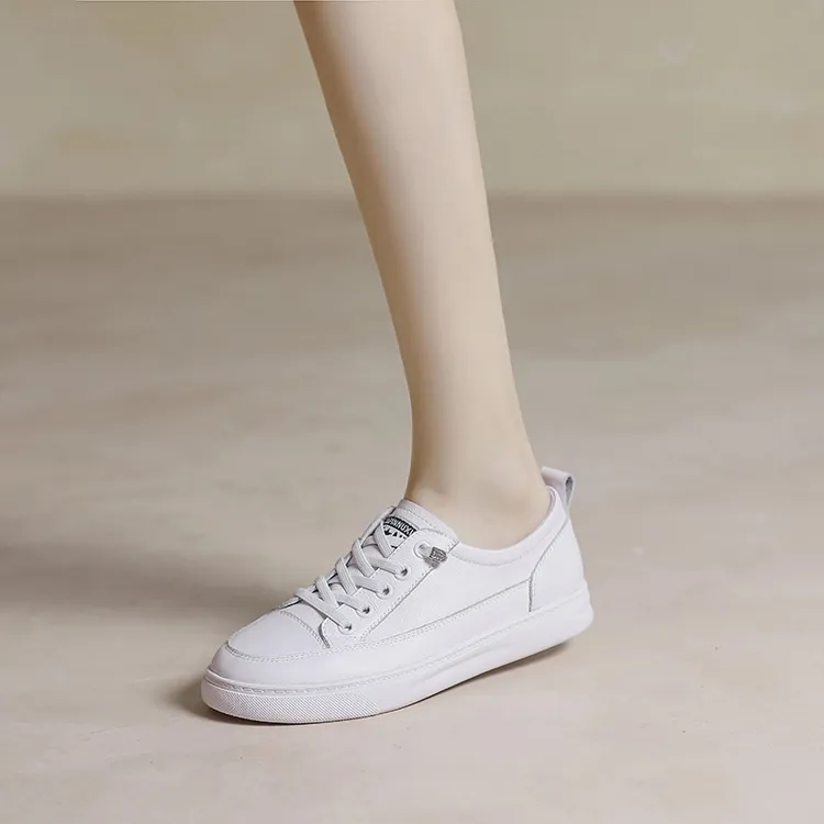 万达撤柜头层牛皮小白鞋女夏季松紧带低帮板鞋真皮平底软底软面鞋