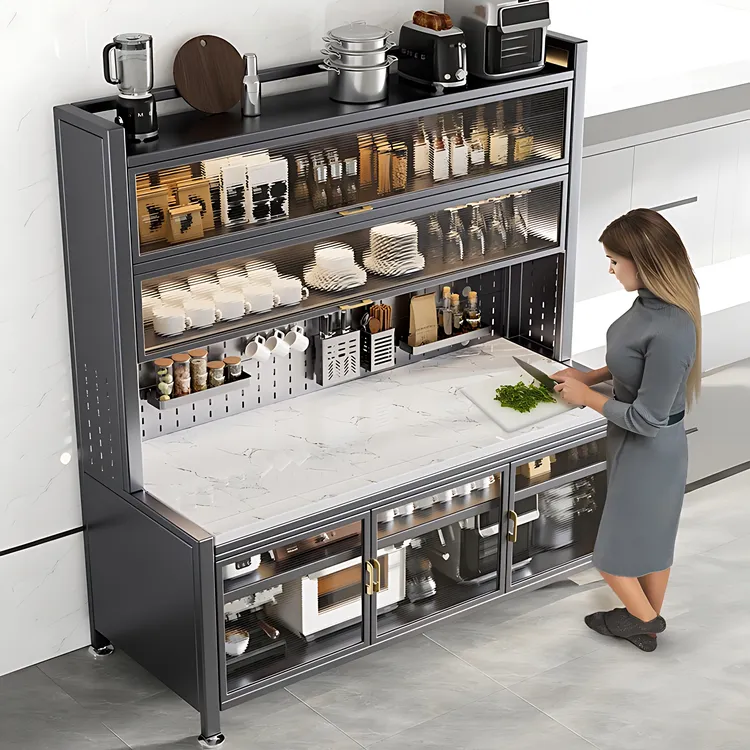 新款2025多功能餐边柜靠墙一体柜防尘厨房碗柜收纳柜厨房置物架