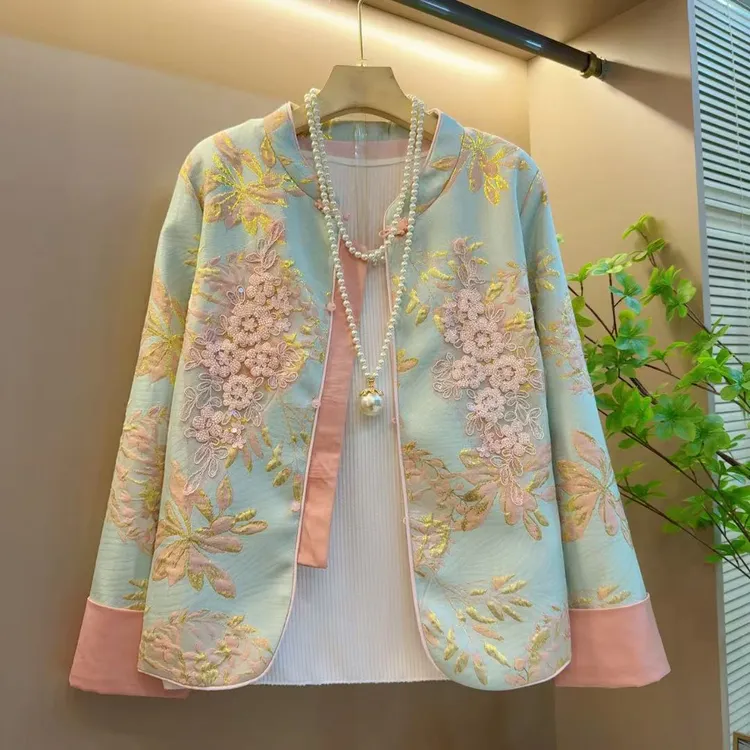 时尚新款国风重工花朵气质宽松减龄遮肉外套（长61左右）