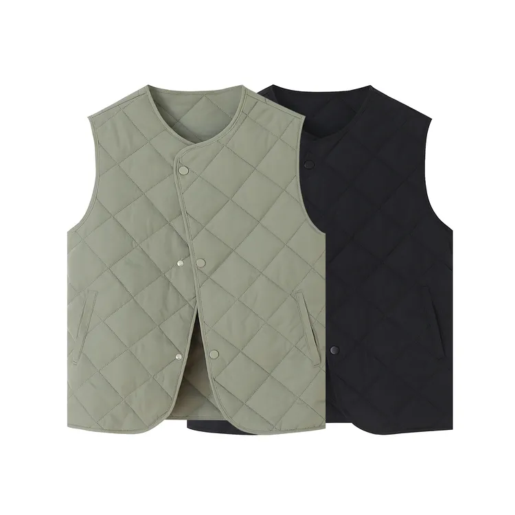 休闲简约叠穿百搭宽松新品压线菱格轻盈保暖女士显瘦绗棉内搭马甲