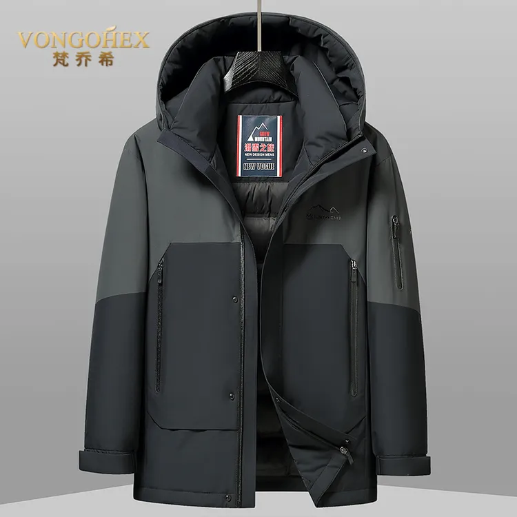 VONGOHEX商务休闲羽绒服男士冬季加绒加厚连帽防风保暖羽绒外套