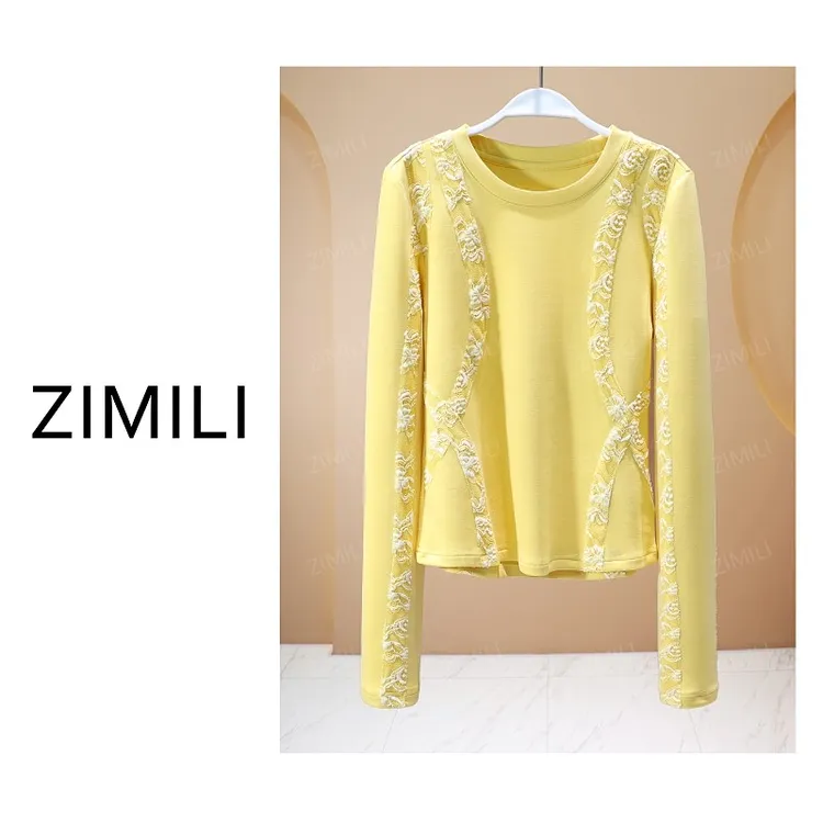 【亮哥欧货女装】冬季热感系列《云纹》黄色高弹显瘦打底上衣26190-B5