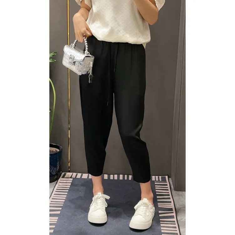 《软黄金魔力醋酸裤》168抽绳腰休闲裤宽松百搭舒适女裤锥形裤