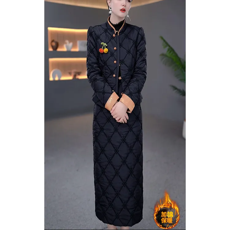 秋冬夹棉加厚妈妈装两件套连衣裙女装时尚气质显瘦高级感套装裙子