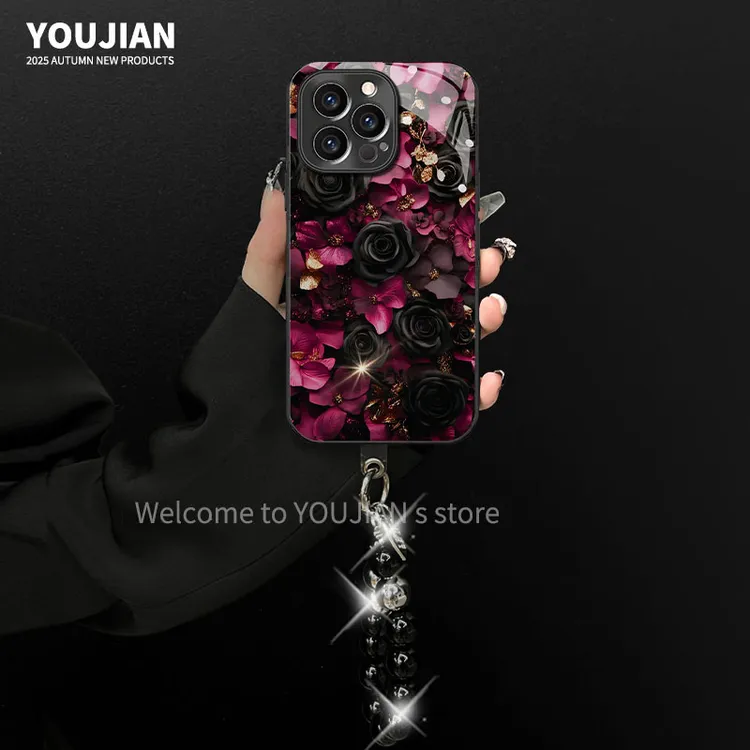 电镀玻璃适用苹果/oppo/华为/vivo/小米静溢玫瑰创意高级感手机壳