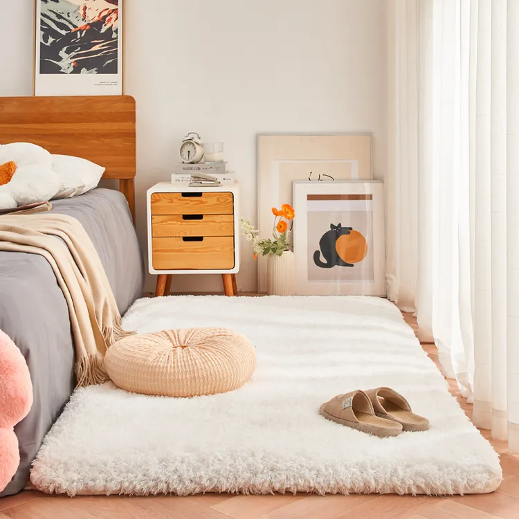 秋冬季加厚白色毛绒床边毯满铺可定制卧室床前地毯房间飘窗垫学生