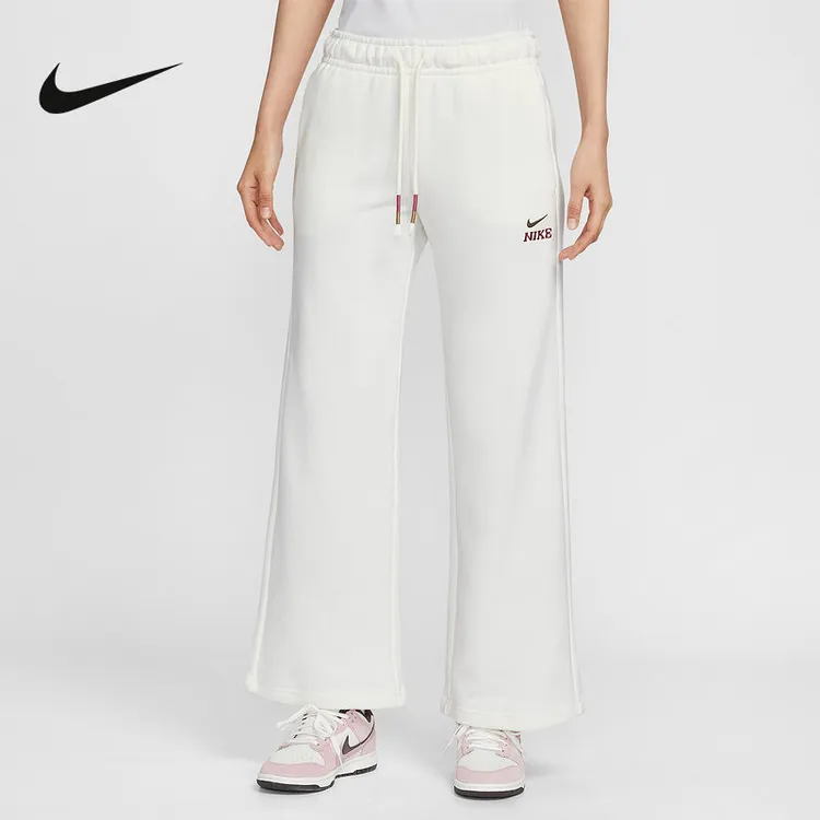 NIKE/耐克女子CNY新年款运动卫裤百搭直筒阔腿白色长裤IQ3829-133