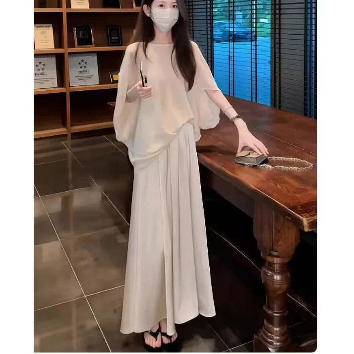 夏季韩系清纯系穿搭轻奢高级感巨好看茶里茶气醋酸缎面连衣裙套装