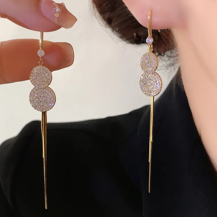 铜合金合成锆石耳饰 气质长款时尚微镶双层亮片挂钩流苏耳坠1573