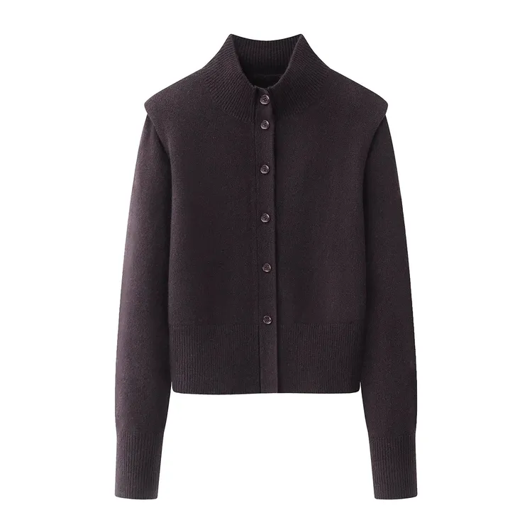 7163{艾}2025女装冬季新品简约时髦出游立领针织衫毛衣外套上衣女