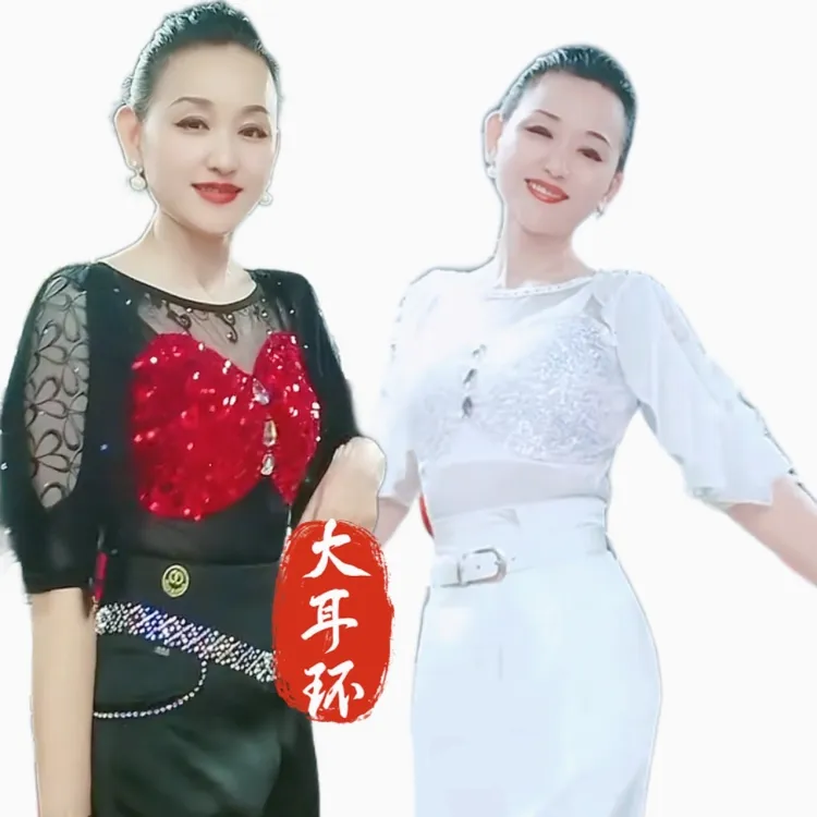 DA ER HUAN/大耳环【亮片仙女衫】网纱拼接显瘦修身三步踩广场舞服