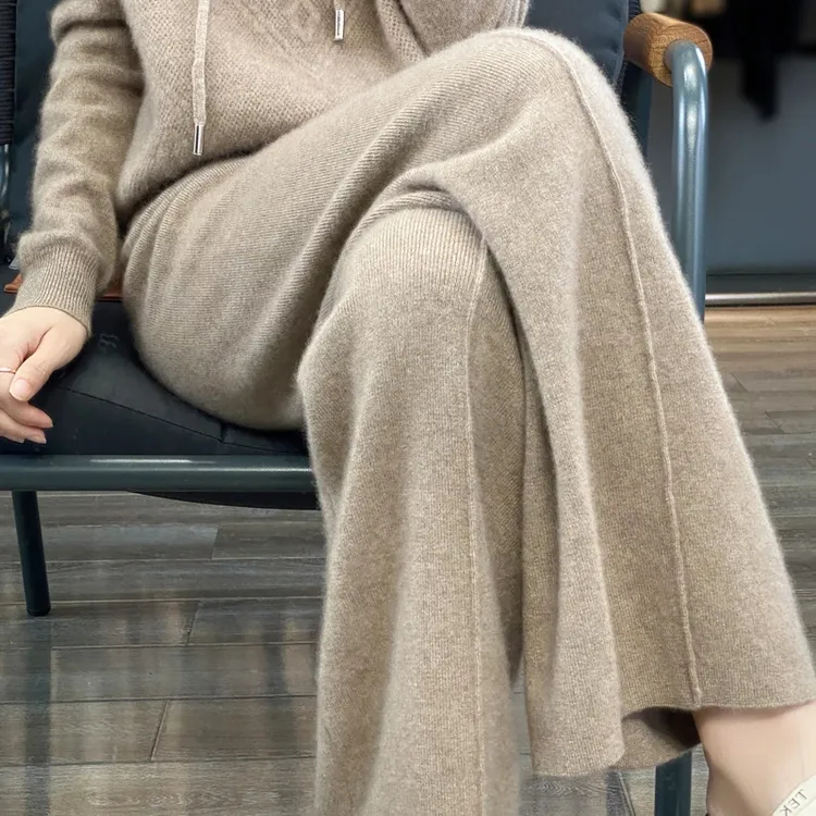 【100羊毛】阔腿裤女宽松休闲外穿垂感秋冬直筒纯色高腰毛呢裤显瘦