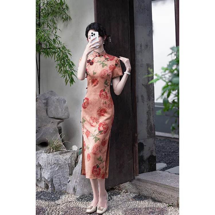 旗袍优雅新款夏季复古民国高端气质日常长款年轻款少女改良连衣裙
