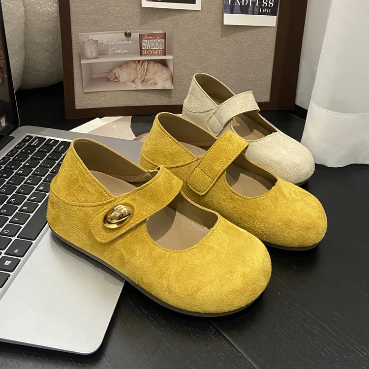 2025秋季勃肯鞋女浅口玛丽珍新款增高百搭平底休闲小金豆包跟单鞋