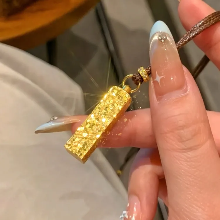 合金布艺吊坠 碎冰冰四方来财吊坠项链女新中式编织绳毛衣链