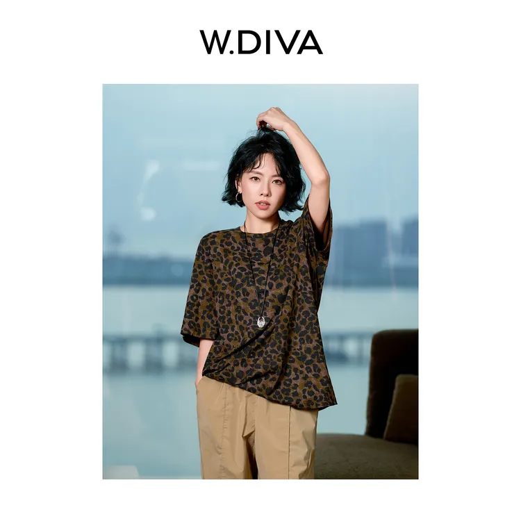 W.Diva【豹纹T】美式复古百搭豹纹野性街头风圆领短袖T恤52T172135