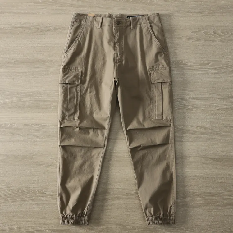 男士休闲束脚工装裤美式复古水洗微弹力小宽松百搭休闲裤秋季长裤