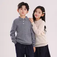 儿童100%纯羊毛男童女童polo翻领毛衣秋冬装十二针针织衫