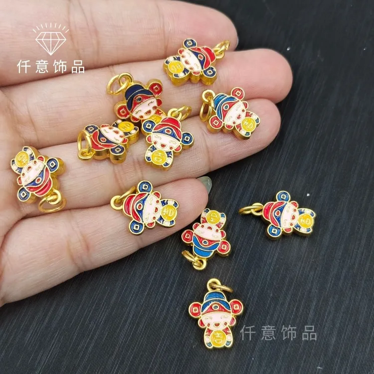 国潮古风滴油多宝财神通孔珠diy手链饰品复古百搭财神小吊坠