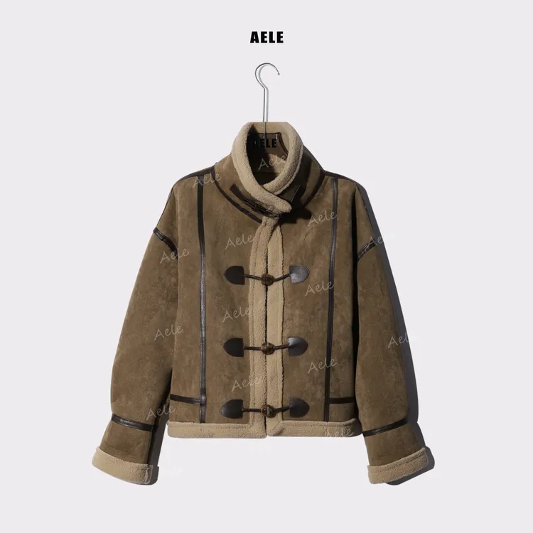 AELE秋冬加厚复古时尚拼接翻领加绒拼皮百搭外套 R855 2882 AD