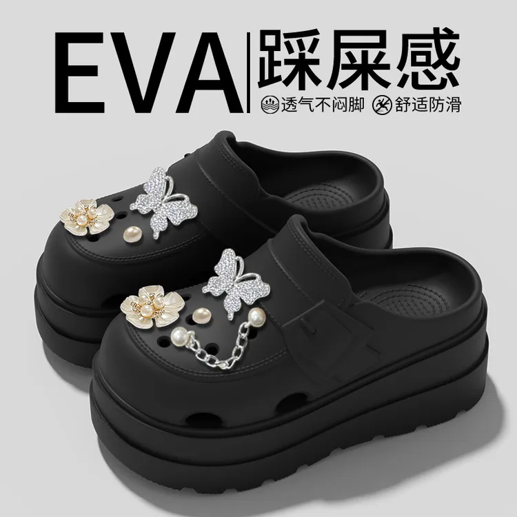 时尚洞洞鞋女士夏季外穿2026新款diy蝴蝶珍珠小个子增高凉拖鞋女商品图