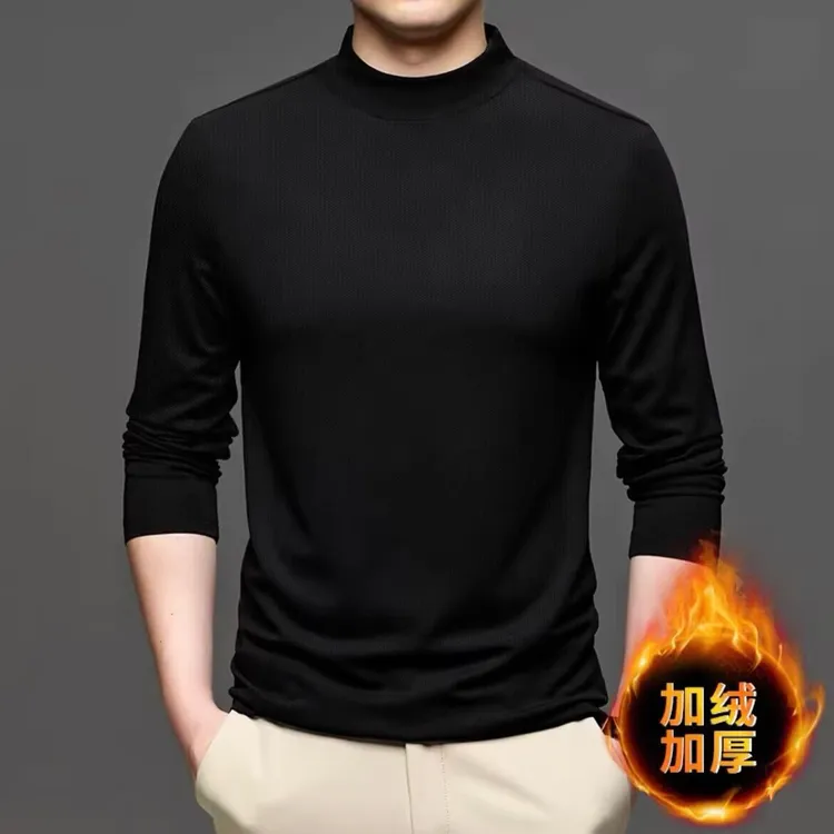 450克重磅奥粒绒男士半高领打底衫冬季保暖加绒加厚中领长袖t恤男