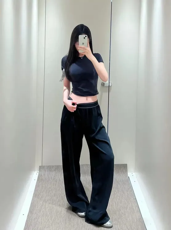 A家设计感高腰梭织直筒腿裤透气显瘦休闲防晒裤