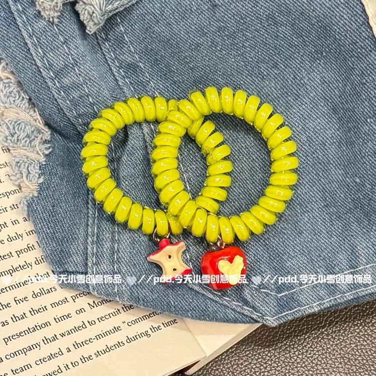 红苹果~果绿糯米饭电话圈清新巨显白高级感头绳甜美学生女发圈