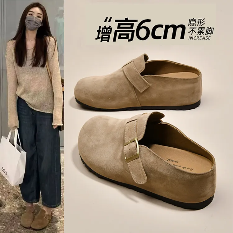 内增高厚底勃肯鞋包头半拖鞋女外穿2025新款夏秋季一脚蹬博肯单鞋