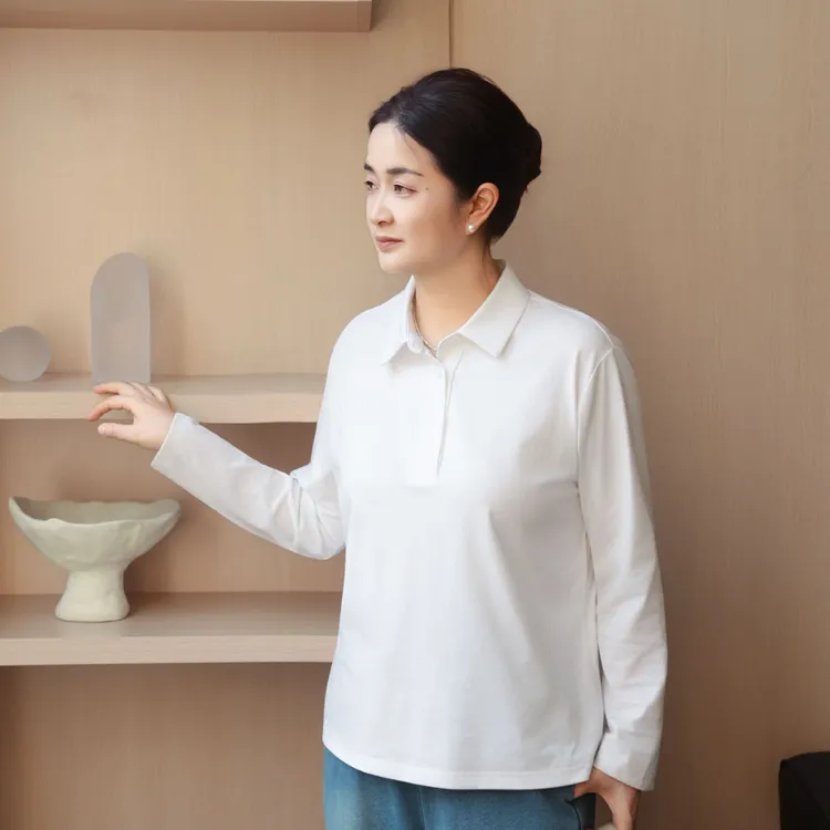 麻享【Polo衫】秋冬磨毛厚款打底上衣精品纯色翻领纯棉女款FSY51134