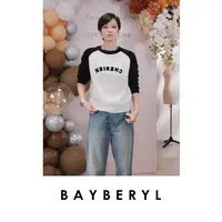 BAYBERYL老贝灰黄插肩袖字母立体撞色羊绒秋针织衫ZZS5G0103-8/17