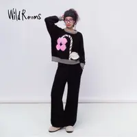 WildRooms黑色套头家居服睡衣套装半边绒圆领可外穿时尚